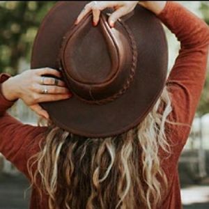 🆕️ Leather Minnetonka Dark Brown Hat Western Cowboy S